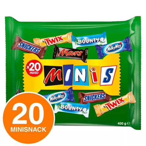 Mixed Minis Mars Snickers Twix Bounty MilkyWay Snack Misti - Confezione da 400g con 20 Barrette